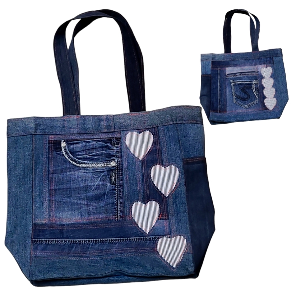 Upcycled Denim Patchwork Tote Bag